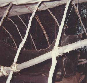 Photo taken by Yu/stan/kema in 1969 at Trail Blazer Camp. Mosquito net on a cot.
