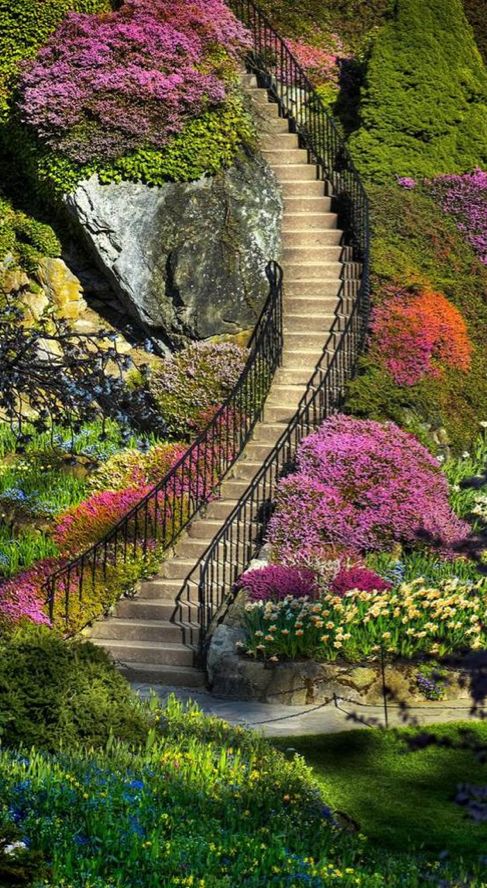 Found on Pinterest on 9-15-16. Butchart Gardens Stairway. Victoria,BC, Canada.